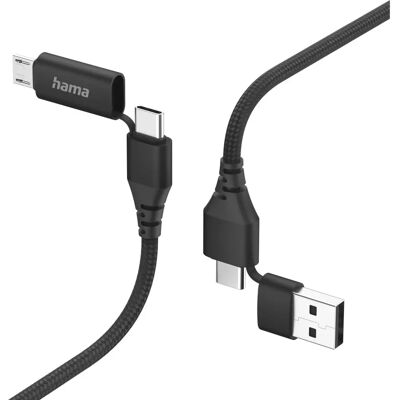 Kabel USB Hama 1,5m - Obsługuje USB 2.0, Micro-USB i USB-C - Czarny Kabel USB Hama 1,5m - Obsługuje USB 2.0, Micro-USB i USB-C - Czarny
