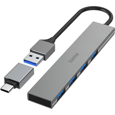 Hama USB Hub 4-port Grey - USB 3.2 Gen 1 Hama USB Hub 4-port Grey - USB 3.2 Gen 1