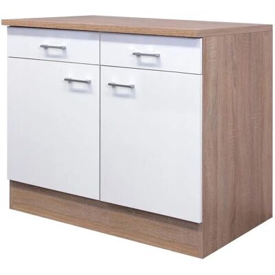 Flex-Well Samoa Unterschrank - 2 Türen, 2 Schubladen - Weiß / Sonoma Eiche - 100x85x60cm Flex-Well Samoa Unterschrank - 2 Türen, 2 Schubladen - Weiß / Sonoma Eiche - 100x85x60cm