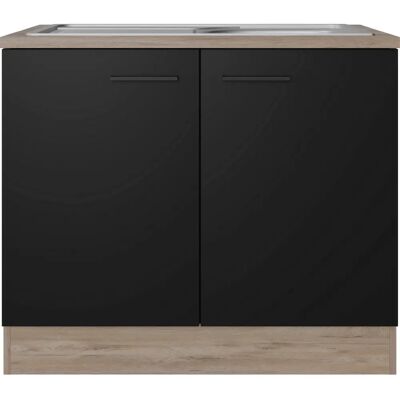 Flex-Well Capri Spülenschrank - Schwarz/Endgrain Oak - 100x85x60cm Flex-Well Capri Spülenschrank - Schwarz/Endgrain Oak - 100x85x60cm