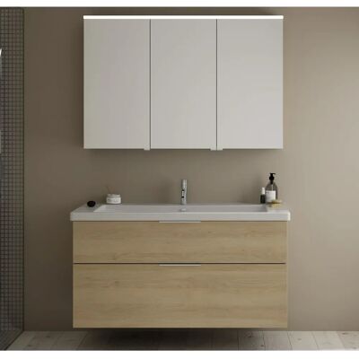 Set Eqio Burgbad - Armadio con Specchio a Destra, Lavabo in Ceramica & Mobiletto Set Eqio Burgbad - Armadio con Specchio a Destra, Lavabo in Ceramica & Mobiletto
