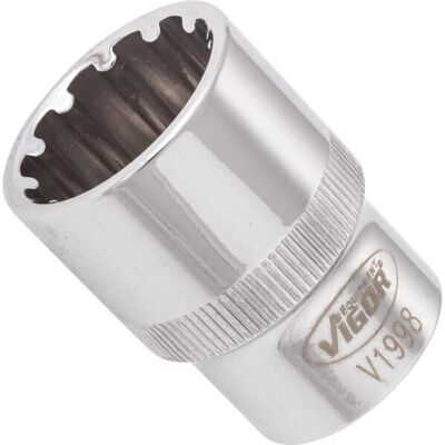 Conjunto de soquetes Vigor V1998 - 12,5mm de encaixe 20mm de largura 38,1mm de comprimento Conjunto de soquetes Vigor V1998 - 12,5mm de encaixe 20mm de largura 38,1mm de comprimento