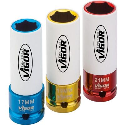 Vigor V2522 Impact Socket Set - Impact Socket Set 17/19/21mm - Car Wheel Tools Vigor V2522 Impact Socket Set - Impact Socket Set 17/19/21mm - Car Wheel Tools