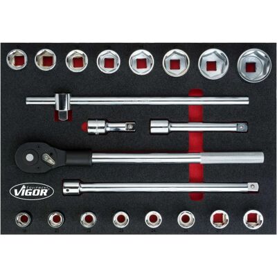 Vigor V5109 Steckschlüssel-Set - 19-50, 3/4 Zoll, Hex, 21 Werkzeuge Vigor V5109 Steckschlüssel-Set - 19-50, 3/4 Zoll, Hex, 21 Werkzeuge
