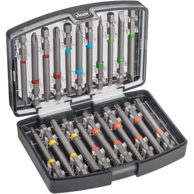 Vigor V6068 Hexagon 6.3mm Bits Set - Flat, Phillips, Pozidriv, TORX - Bit Box Vigor V6068 Hexagon 6.3mm Bits Set - Flat, Phillips, Pozidriv, TORX - Bit Box