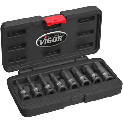 Vigor V7019 Sett med slagskrutrekker - Innvendig sekskant, 1/2 tomme Vigor V7019 Sett med slagskrutrekker - Innvendig sekskant, 1/2 tomme