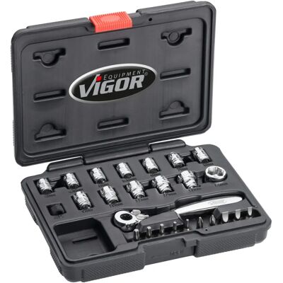 Vigor V5202 Moersleutelset - superplat - 4-14 - 25 gereedschappen Vigor V5202 Moersleutelset - superplat - 4-14 - 25 gereedschappen