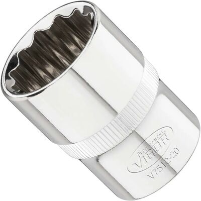 Vigor V7512-20 Conjunto de soquetes - 12,5mm de acionamento - 20mm de hexágono - 38mm de comprimento Vigor V7512-20 Conjunto de soquetes - 12,5mm de acionamento - 20mm de hexágono - 38mm de comprimento