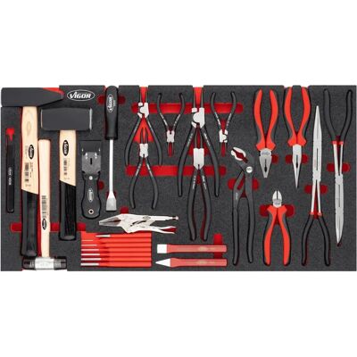 Vigor V5638N Werkzeugsatz - Hammer, Zangen, Schaumstoffeinlage Vigor V5638N Werkzeugsatz - Hammer, Zangen, Schaumstoffeinlage