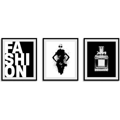QUEENCE Fashionista Wandbild - 3 Stück, 30x40 cm, Schwarz QUEENCE Fashionista Wandbild - 3 Stück, 30x40 cm, Schwarz