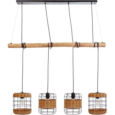 GLOBO Deckenleuchte - E27 4-flammige Pendellampe mit Rattan GLOBO Deckenleuchte - E27 4-flammige Pendellampe mit Rattan