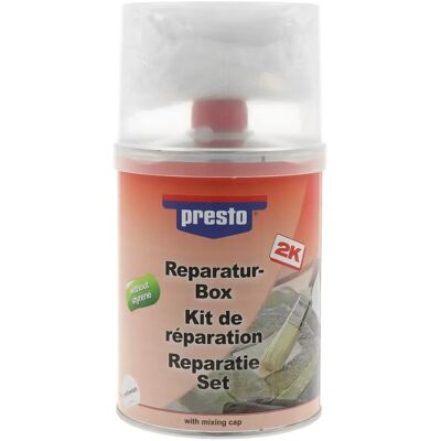Kit de reparación Presto - Resina de poliéster fibra de vidrio hierro metal 1kg Kit de reparación Presto - Resina de poliéster fibra de vidrio hierro metal 1kg