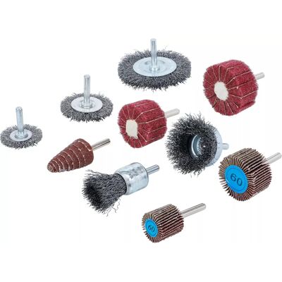 BGS 74499 - Wire Brush and Abrasive Flap Wheel Set - 10 pcs. BGS 74499 - Wire Brush and Abrasive Flap Wheel Set - 10 pcs.