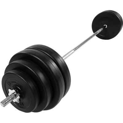 MOVIT 121,5cm Langhantelset - 60,5kg - Stahl, Rutschfest, Kunststoffscheiben MOVIT 121,5cm Langhantelset - 60,5kg - Stahl, Rutschfest, Kunststoffscheiben