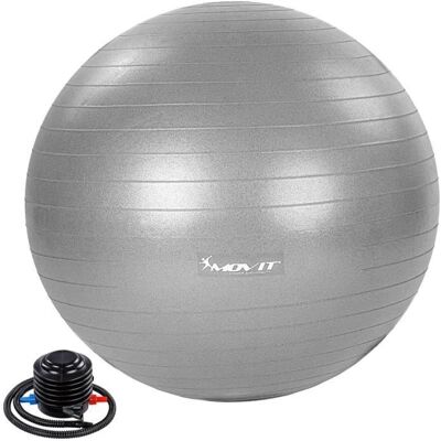 Piłka gimnastyczna Movit - 85cm - Wytrzymuje 500kg - Z pompą nożną - Szara - Fitness Piłka gimnastyczna Movit - 85cm - Wytrzymuje 500kg - Z pompą nożną - Szara - Fitness