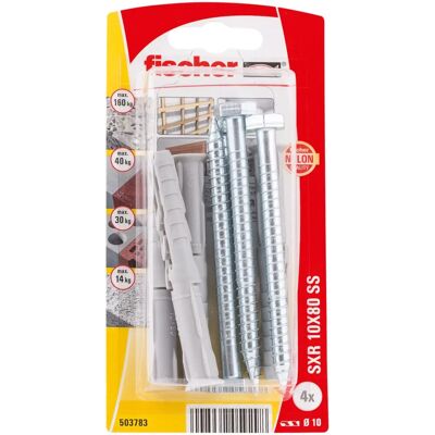 Kit de buchas de nylon Fischer 503783 - 80 mm, Comprimento estendido, Montagem metálica Kit de buchas de nylon Fischer 503783 - 80 mm, Comprimento estendido, Montagem metálica