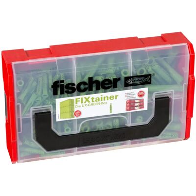 Fischer FixTainer Ux - Juego de tacos universales verdes - 6/8/10 mm - 35/50/60 mm - 210 piezas Fischer FixTainer Ux - Juego de tacos universales verdes - 6/8/10 mm - 35/50/60 mm - 210 piezas