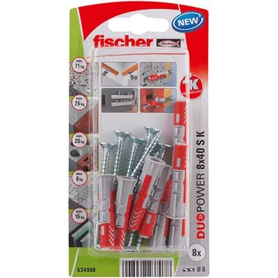 Fischer väggpluggar och skruvar - 8 st Nylon 8 x 40 mm - Väggpluggar och skruvar Fischer väggpluggar och skruvar - 8 st Nylon 8 x 40 mm - Väggpluggar och skruvar