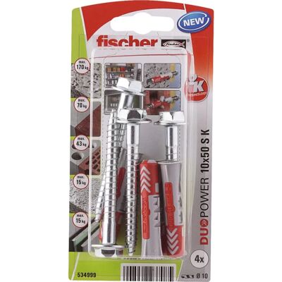 Fischer DUOPOWER 10 x 50 S Plug og Skruer - 4 stk Fischer DUOPOWER 10 x 50 S Plug og Skruer - 4 stk