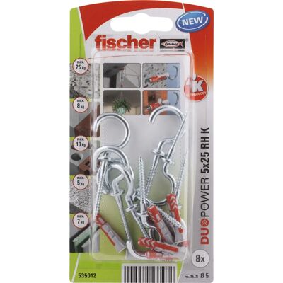Fischer DUOPOWER Cheville murale - 5x25mm, Blanc, 8 pièces Fischer DUOPOWER Cheville murale - 5x25mm, Blanc, 8 pièces