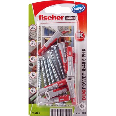 Fischer DuoPower Murplug - 8 stk, 40 mm - Væganker & Skruesæt Fischer DuoPower Murplug - 8 stk, 40 mm - Væganker & Skruesæt