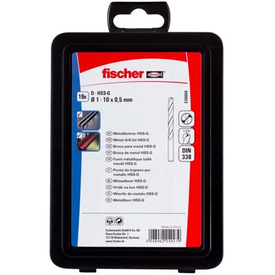 Fischer 536604 Jeu de forets HSS pour métal - DIN 338 - 19 pièces - Publicité Fischer 536604 Jeu de forets HSS pour métal - DIN 338 - 19 pièces - Publicité
