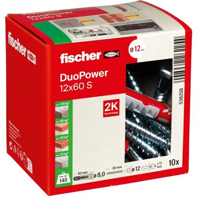 Fischer DUOPOWER Plug - 12x60mm, Grijs, 10 stuks Fischer DUOPOWER Plug - 12x60mm, Grijs, 10 stuks