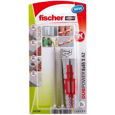 Fischer DuoPower 8 x 65 Anker sæt - Skrue og vægplugg Fischer DuoPower 8 x 65 Anker sæt - Skrue og vægplugg