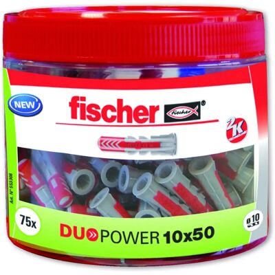 Fischer Duopower 75 szt. - Nylonowy kołek rozporowy - Szary/Czerwony - 10x50 - Wkręt do ściany Fischer Duopower 75 szt. - Nylonowy kołek rozporowy - Szary/Czerwony - 10x50 - Wkręt do ściany