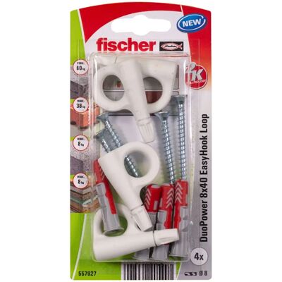 Fischer Schraubensatz - Dübel 4 Stück - EasyHook Loop 8mm - 40mm Typ Fischer Schraubensatz - Dübel 4 Stück - EasyHook Loop 8mm - 40mm Typ