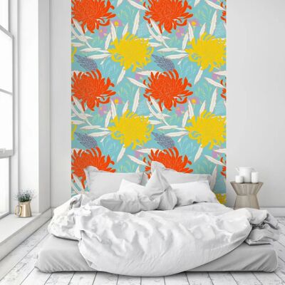 QUEENCE Vinyl Tapete - Bunt, 0,9m x 2,5m - Selbstklebend - Blumenmuster QUEENCE Vinyl Tapete - Bunt, 0,9m x 2,5m - Selbstklebend - Blumenmuster