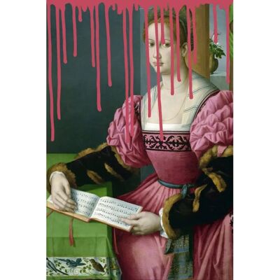 QUEENCE Grünes Acrylglasbild Frau mit Buch mit Farbklecks QUEENCE Grünes Acrylglasbild Frau mit Buch mit Farbklecks