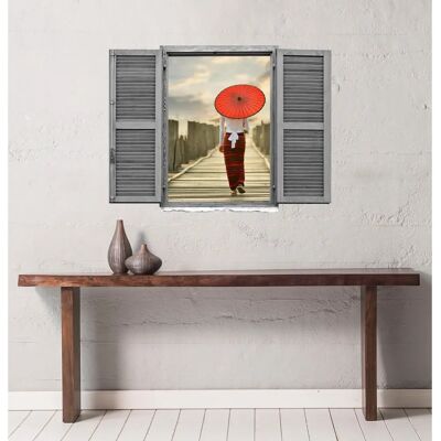 QUEENCE - Frau auf Brücke - Braun - 80x60cm - Wall decal QUEENCE - Frau auf Brücke - Braun - 80x60cm - Wall decal
