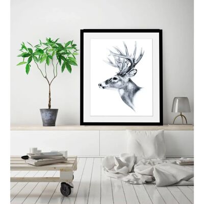 QUEENCE - Hirsch - 40 x 50 x 3 cm - schwarz - Gerahmter Kunstdruck QUEENCE - Hirsch - 40 x 50 x 3 cm - schwarz - Gerahmter Kunstdruck