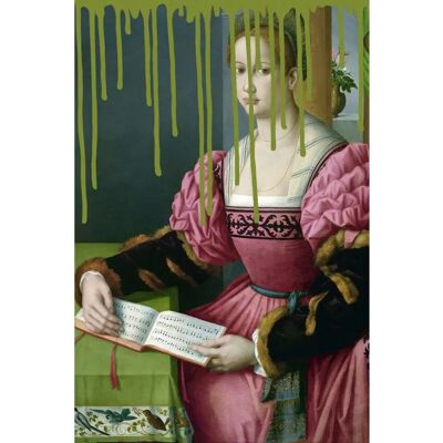 QUEENCE Grüne Frau mit Buch und Farbklecks Acrylglasbild QUEENCE Grüne Frau mit Buch und Farbklecks Acrylglasbild