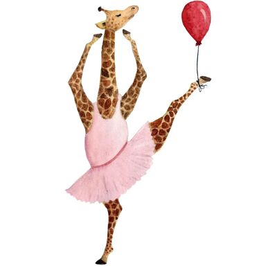 Queence Ballerina Giraffe Leinwandbild - Rosa - 80x120cm Queence Ballerina Giraffe Leinwandbild - Rosa - 80x120cm