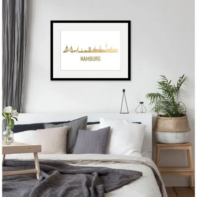 QUEENCE Hamburg Skyline GOLD - 70x50 cm - Gerahmt - Wandbild QUEENCE Hamburg Skyline GOLD - 70x50 cm - Gerahmt - Wandbild