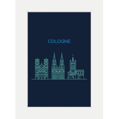 QUEENCE - Cologne Sightseeing - Blau - 30 x 40 cm - Wall art QUEENCE - Cologne Sightseeing - Blau - 30 x 40 cm - Wall art