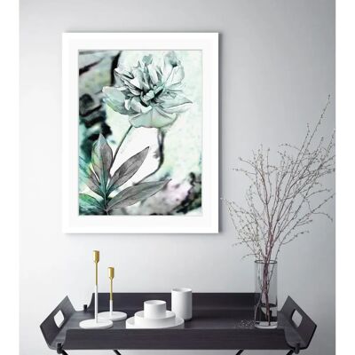 QUEENCE Christa Wandbild - Blumen - Hochformat - Grau/Blau, Weißer Rahmen QUEENCE Christa Wandbild - Blumen - Hochformat - Grau/Blau, Weißer Rahmen