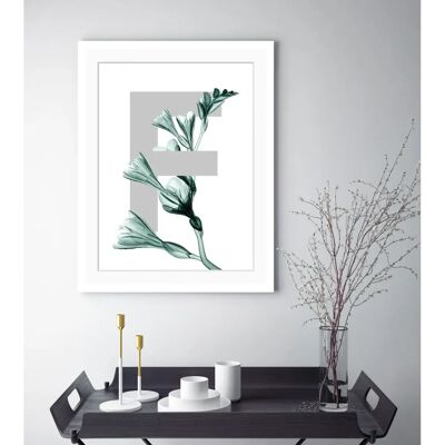 QUEENCE F-Flower Wandbild - Buchstaben, 50x70cm, grau QUEENCE F-Flower Wandbild - Buchstaben, 50x70cm, grau