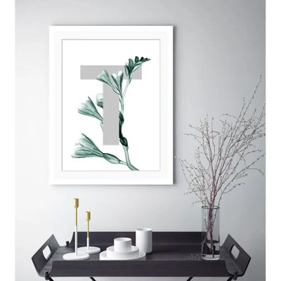 QUEENCE T-Flower Wandbild - Buchstaben, 30x40cm, Grau, Indoor QUEENCE T-Flower Wandbild - Buchstaben, 30x40cm, Grau, Indoor