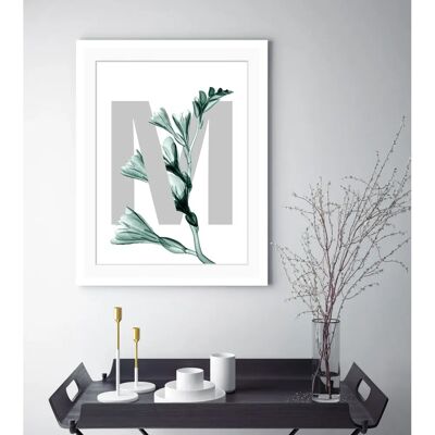 QUEENCE - M-Flower - 40x50 cm - grau-dunkelgrün - Framed print QUEENCE - M-Flower - 40x50 cm - grau-dunkelgrün - Framed print