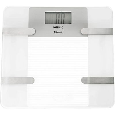 Koenic Lichaamsvetweegschaal - Bluetooth, 150kg, Wit, Kristalontwerp Koenic Lichaamsvetweegschaal - Bluetooth, 150kg, Wit, Kristalontwerp