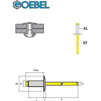 Goebel Aluminium Großkopf Nieten - 4x10 mm - Blindnieten Goebel Aluminium Großkopf Nieten - 4x10 mm - Blindnieten