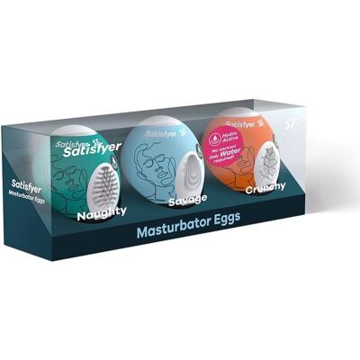 Pack de 3 œufs masturbateurs Satisfyer Eggcited - Naughty, Savage, Crunchy - Publicité Pack de 3 œufs masturbateurs Satisfyer Eggcited - Naughty, Savage, Crunchy - Publicité