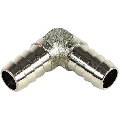 Connettore tubi da 10mm (3/8") a 90° - Ottone nichelato Connettore tubi da 10mm (3/8") a 90° - Ottone nichelato