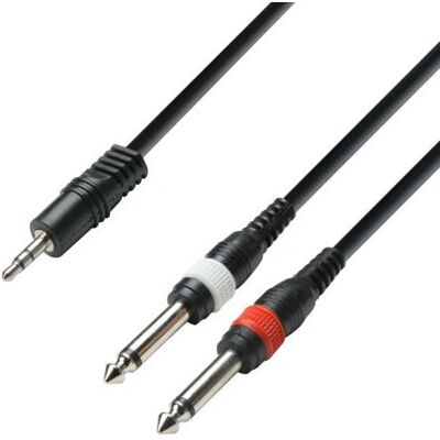 Adam Hall 3 Ster Audio Kabel - 3m, Stereo Mini-Jack naar 2x6,35mm Mono, Zwart Adam Hall 3 Ster Audio Kabel - 3m, Stereo Mini-Jack naar 2x6,35mm Mono, Zwart