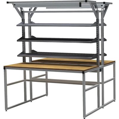 Banco de trabajo aluminio Bedrunka Hirth - Modular, 6 estantes, canaleta Banco de trabajo aluminio Bedrunka Hirth - Modular, 6 estantes, canaleta