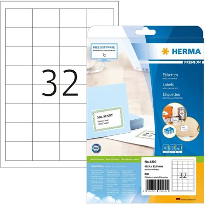 HERMA 4200 Feuilles d'Étiquettes - Brillance Élevée, Colle Écologique, A4, 800 Étiquettes - Publicité HERMA 4200 Feuilles d'Étiquettes - Brillance Élevée, Colle Écologique, A4, 800 Étiquettes - Publicité