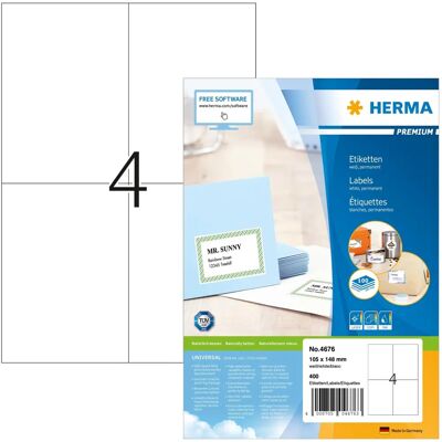 HERMA 4676 Etiquetas de endereço - 100 folhas, 105 x 148 mm HERMA 4676 Etiquetas de endereço - 100 folhas, 105 x 148 mm